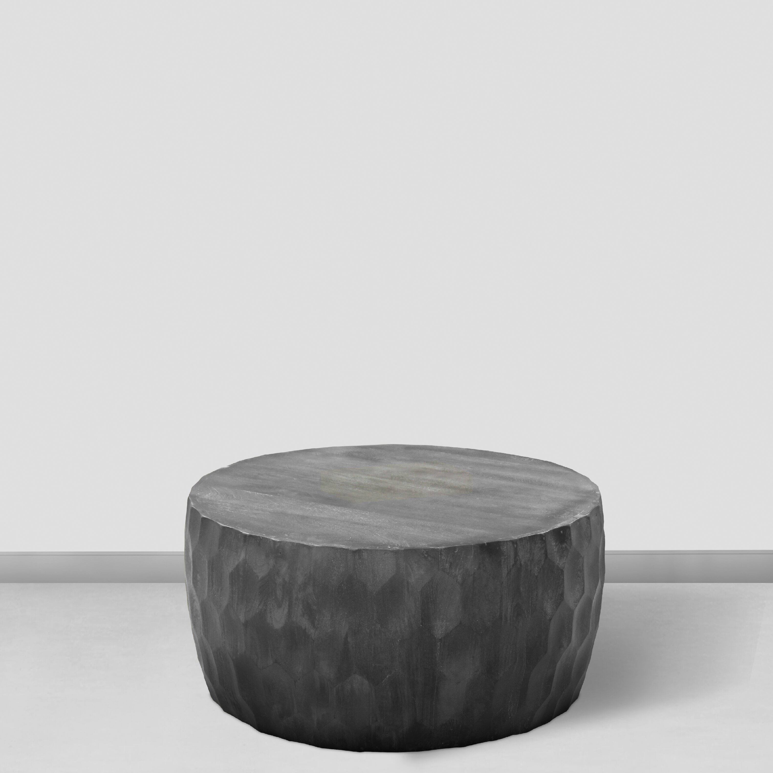 Alt View 5. Manhattan Lane - Val 34 Inch Handcrafted Mango Wood Coffee Table, Hammered Round Drum Shape, Honeycomb, - Gray.