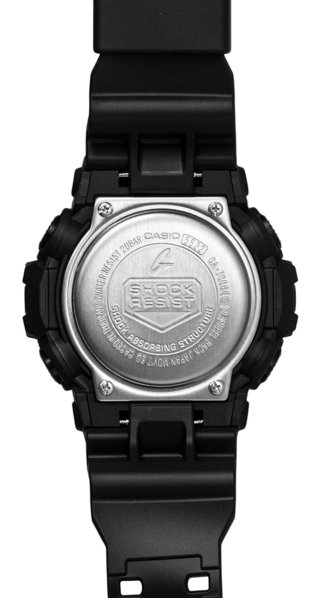 CASIO 20BAR 5522 WATER RESIST SHOCK GA-700BEG AND RESIST SV. THAIL SHOCK STRUCTURE STEEL IN CASED ABSORBING BACK ED MOV'T JAPAN