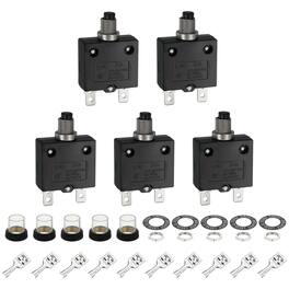 Unique Bargains - 5pcs 30A Thermal Circuit Breaker, 125/250V AC,32/50V DC, Manual Reset Push Button, Waterproof Caps, Quick Connect L-MC - Black