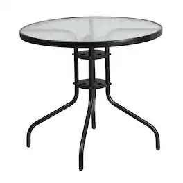 Emma + Oliver - 31.5" Round Tempered Glass Metal Table with Smooth Ripple Design Top - Clear Top/Black Frame