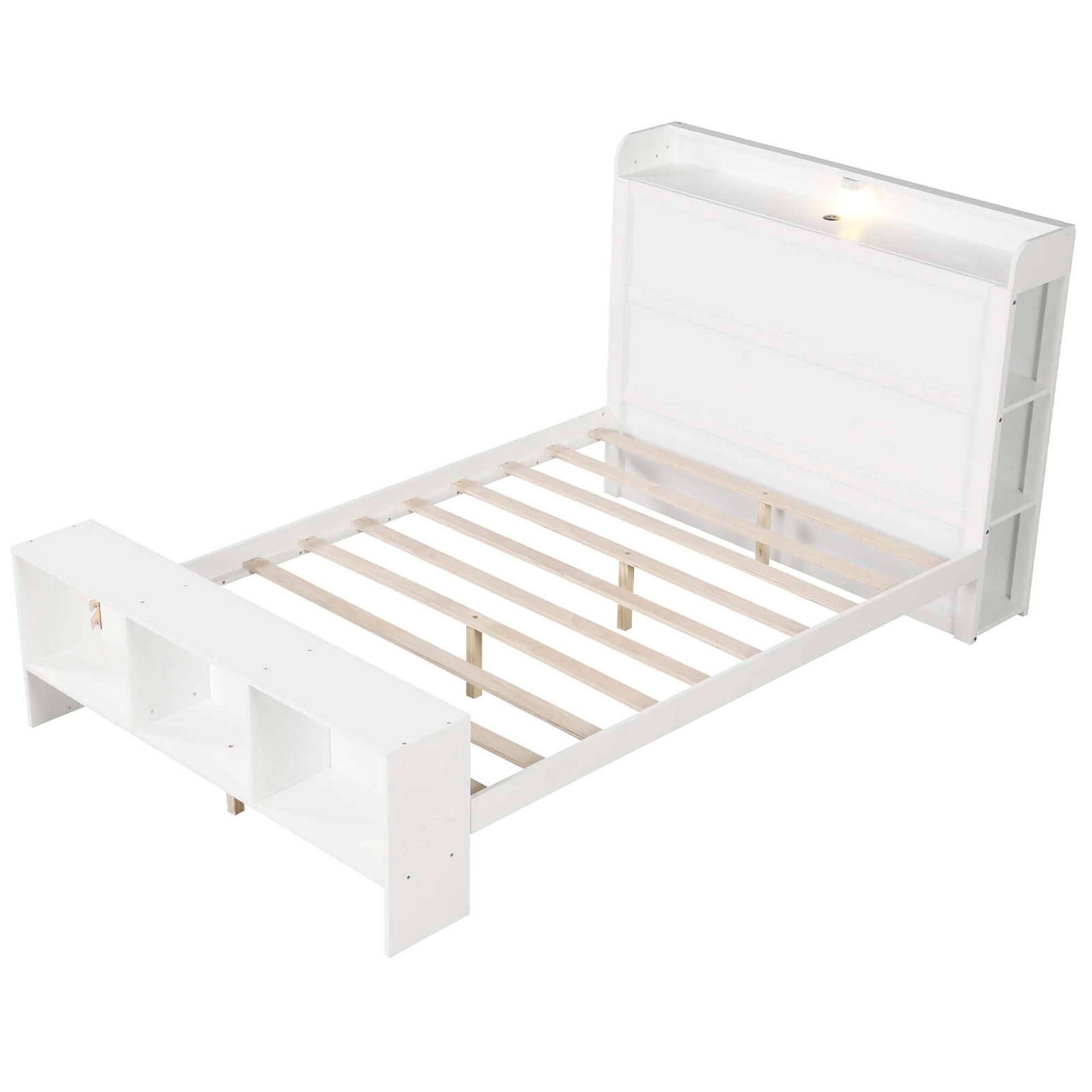 Front. Costway - Full Size Bed Frame with Storage Headboard & Footboard LED Bed Frame with 2 USB Ports - White.