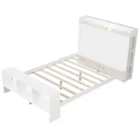 Costway Full Size Bed Frame with Storage Headboard & Footboard LED Bed Frame with 2 USB Ports - White - Front_Zoom