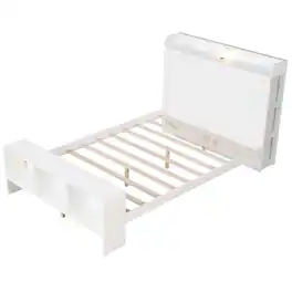 Costway - Full Size Bed Frame with Storage Headboard & Footboard LED Bed Frame with 2 USB Ports - White