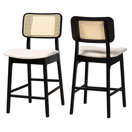 Baxton Studio - Dannon Mid-Century Modern Fabric and Finished Wood 2-Piece Counter Stool Set - Cream/Black/Light Brown