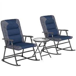 Outsunny - 3 Piece Outdoor Folding Rocking Chair and Table Set - Blue and - Navy Blue