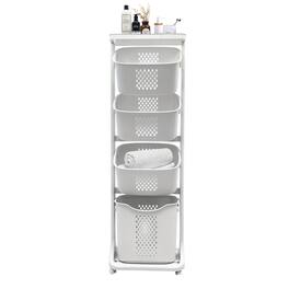 MOOSOO - 4-Tier Laundry Hamper Sorter, Laundry Storage Organizer with Wheels Removable Rolling Laundry Baskets - White
