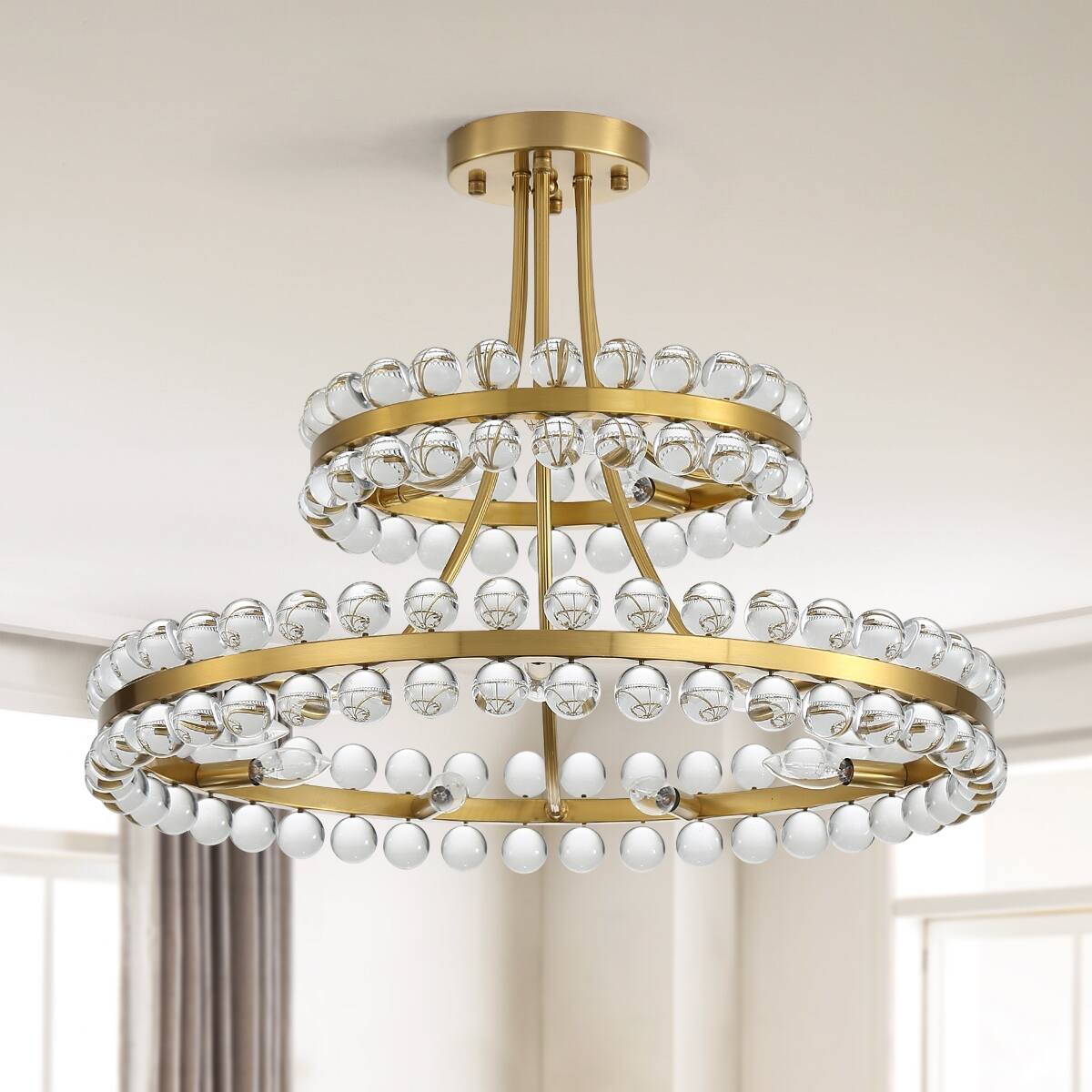 Left. Loheer - Loheer 27 Inch Crystal Ball Chandelier Bronze Modern Pendant Light for Dining Room and Living Room.