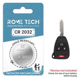 RomeTech - Replacement Battery for Key Fob - Jeep Wrangler 2007-2018 (4-Button Key)