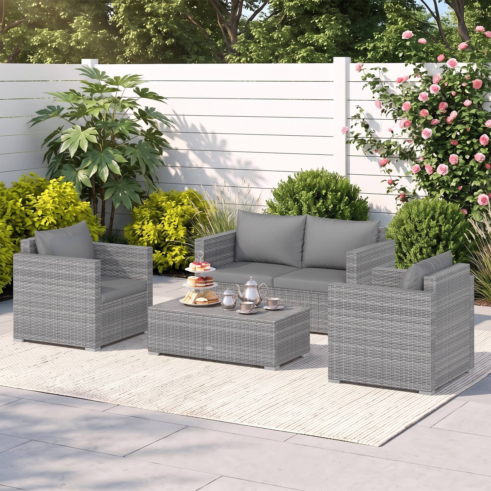 Alt View 4. Costway - Costway 4-Piece Patio Rattan Wicker Conversation Set with Padded Cushion & Coffee Table - Mix Gray+Gray.