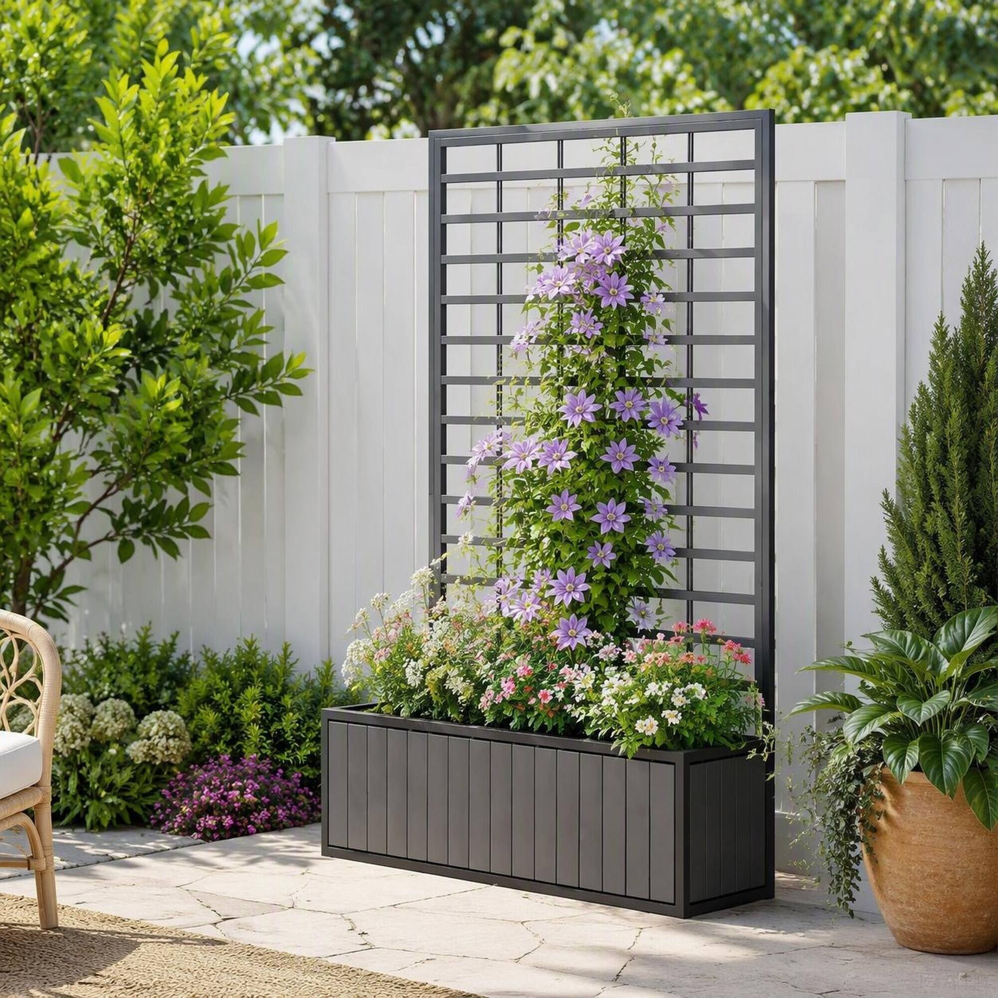 RYHNUYNE Acacia Wood Raised Garden Bed with Trellis for Climbing Plants ...
