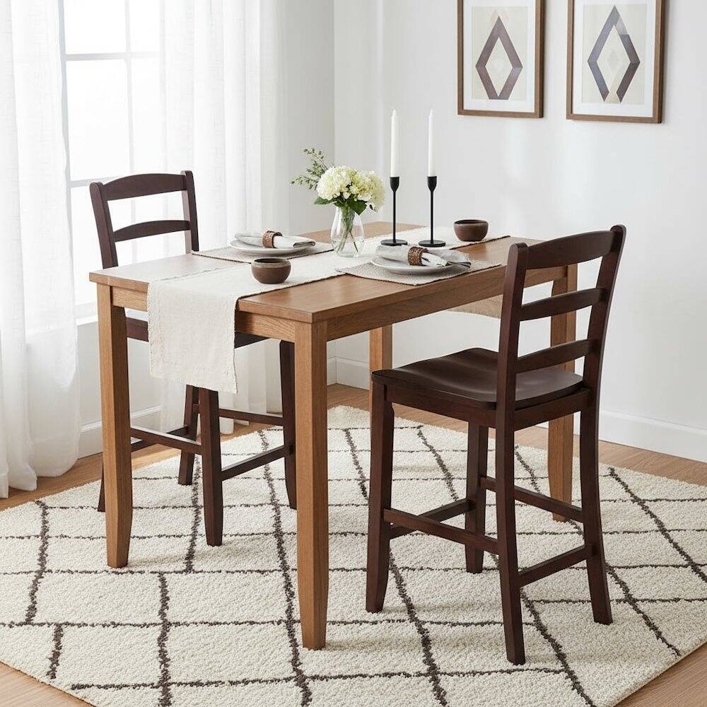 Alt View 4. FurniFact - 2-Pc 24" Ladder Back Counter Stools - Walnut.