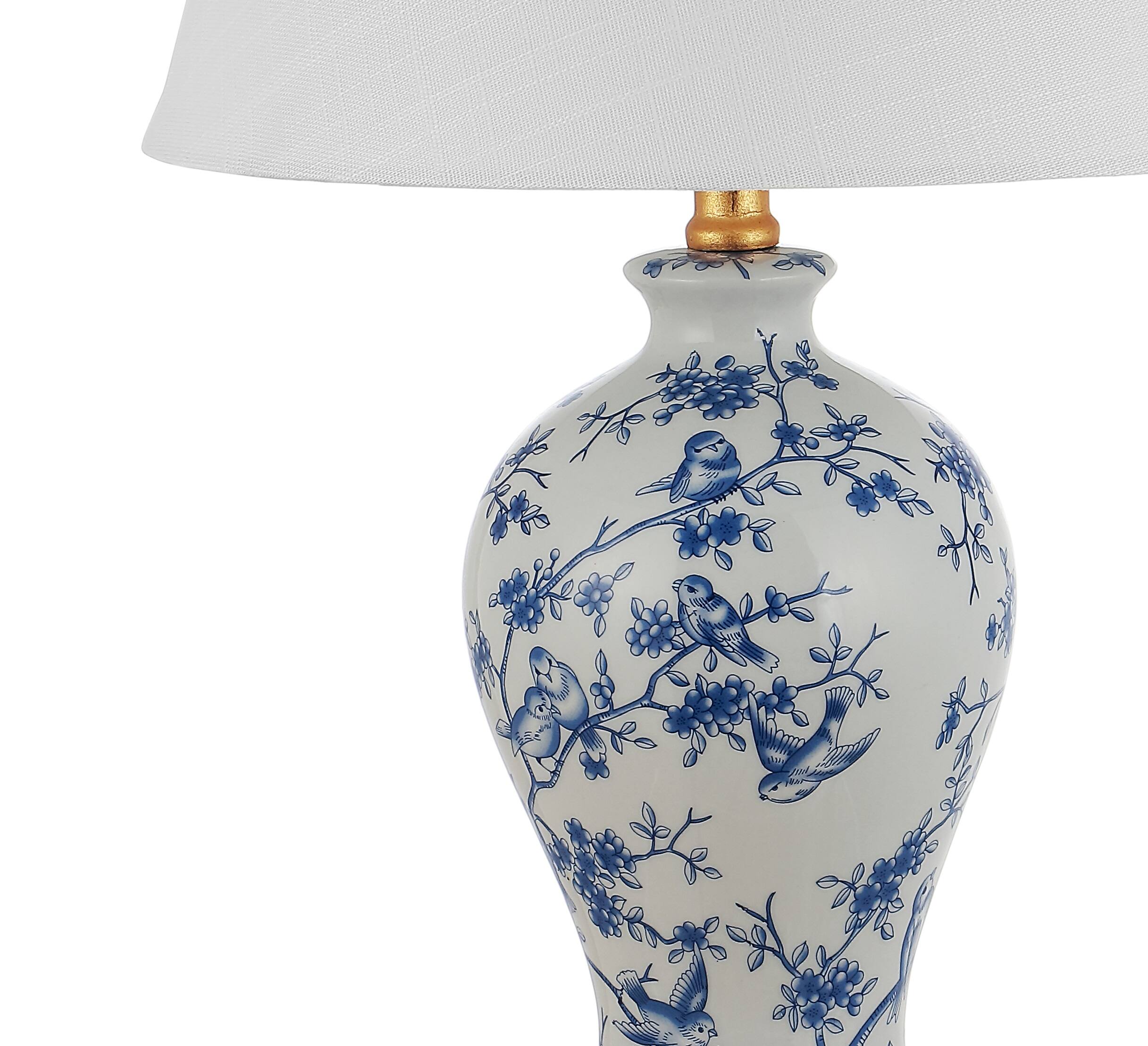 Alt View 4. Jonathan Y - Grace 24" French Country Cottage Ceramic/Iron Floral Urn LED Table Lamp, Blue/White - Blue/White.