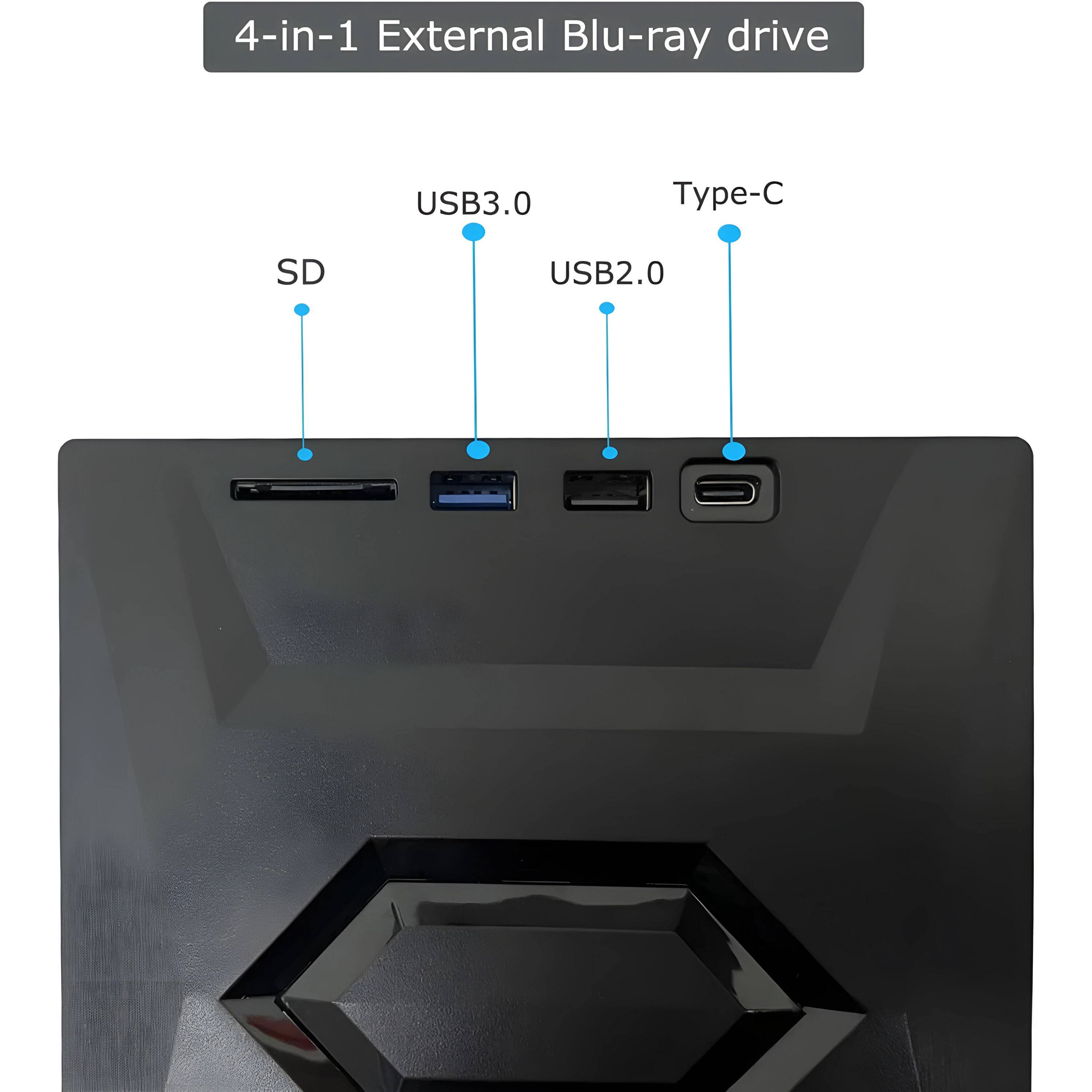 4-in-1 External Blu-ray drive

- SD
- USB3.0
- USB2.0
- Type-C