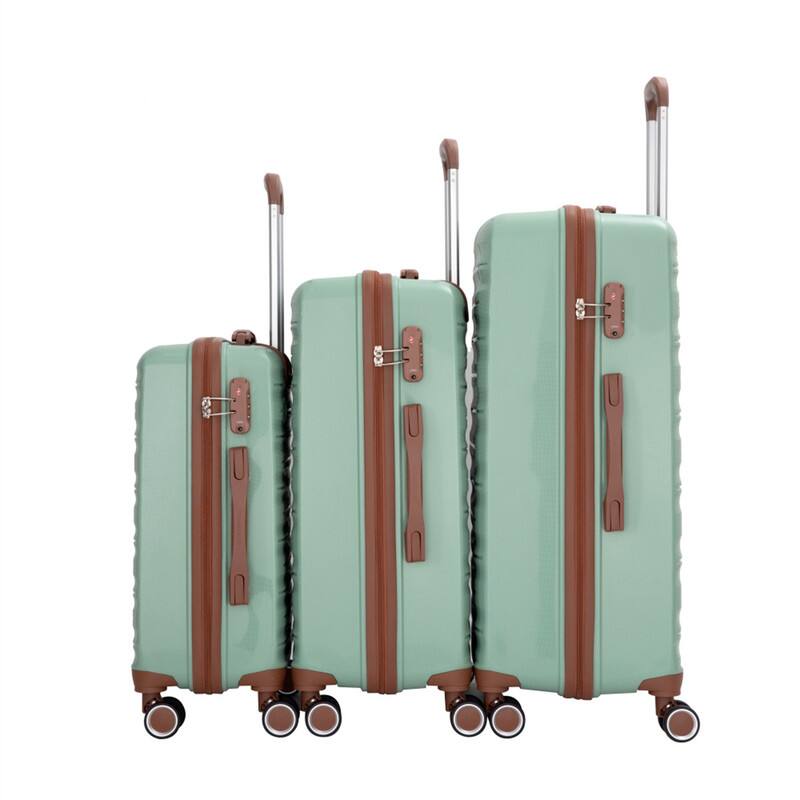 Angle. HTUTWOO - 5-Piece Luggage Set -PP Hardshell Luggage Set with TSA Lock Durable Spinner Wheels,20/24/28" + Travel Bag & Toiletry Bag - Green.