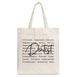 OrnamentallyYou - Dentist Definition Canvas Tote Bag, Dental Appreciation Words Gift Shopper - Beige