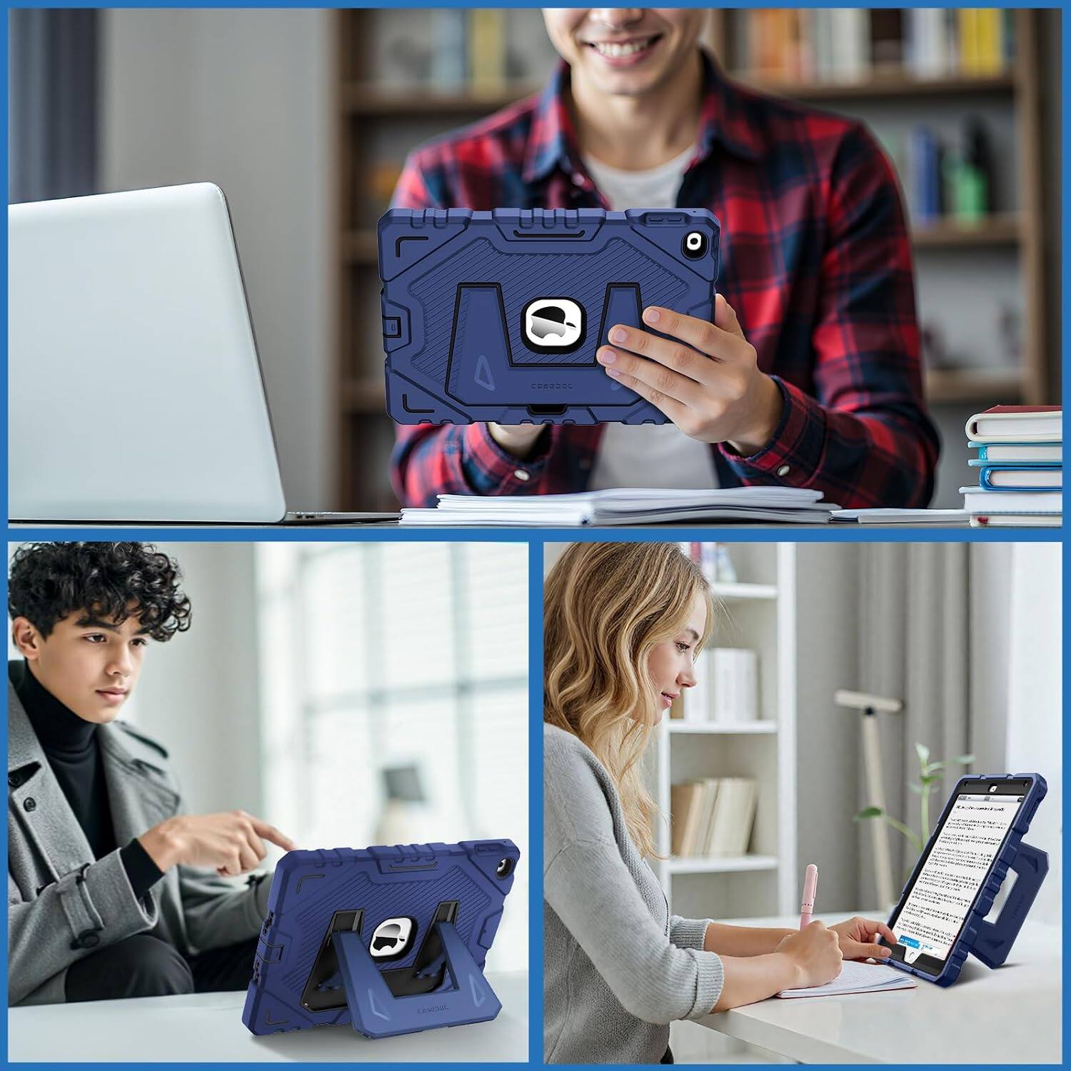 Alt View 3. Fintie - Kid-Friendly Case for iPad 6th / 5th Generation 9.7", iPad Air 2 Fully-Body Rugged Heavy Duty Shockproof Cover - Navy Blue.