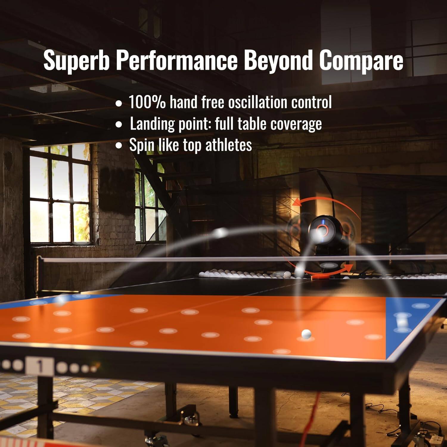 Superb Performance Beyond Compare

- 100% hand free oscillation control
- Landing point: full table coverage
- Spin like top athletes