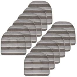 Sweet Home Collection - Bradford Striped U Shaped Memory Foam 17" x 16" Chair Cushion, 12-Pack - Silver/Brown