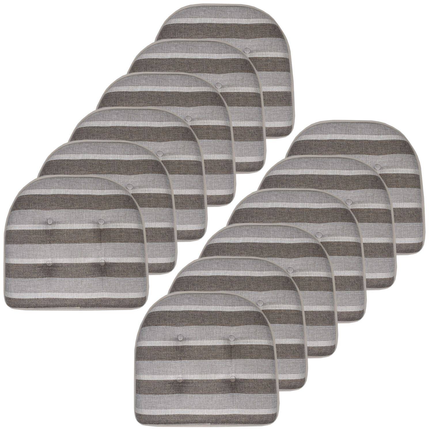 Front. Sweet Home Collection - Bradford Striped U Shaped Memory Foam 17" x 16" Chair Cushion, 12-Pack - Silver/Brown.
