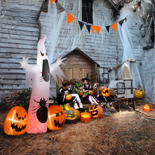 Alt View 10. Winado - 12FT Halloween Inflatable Ghost and Pumpkin Decoration with Build-in LED Light Blow Up for Holiday Outdoor Indoor Garden - White & Orange.