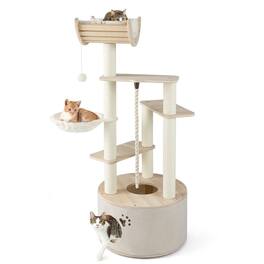 Kadyn - 55.5-Inch Tall Indoor Cat Tree with Washable Plush Cushions for Cats - Brown