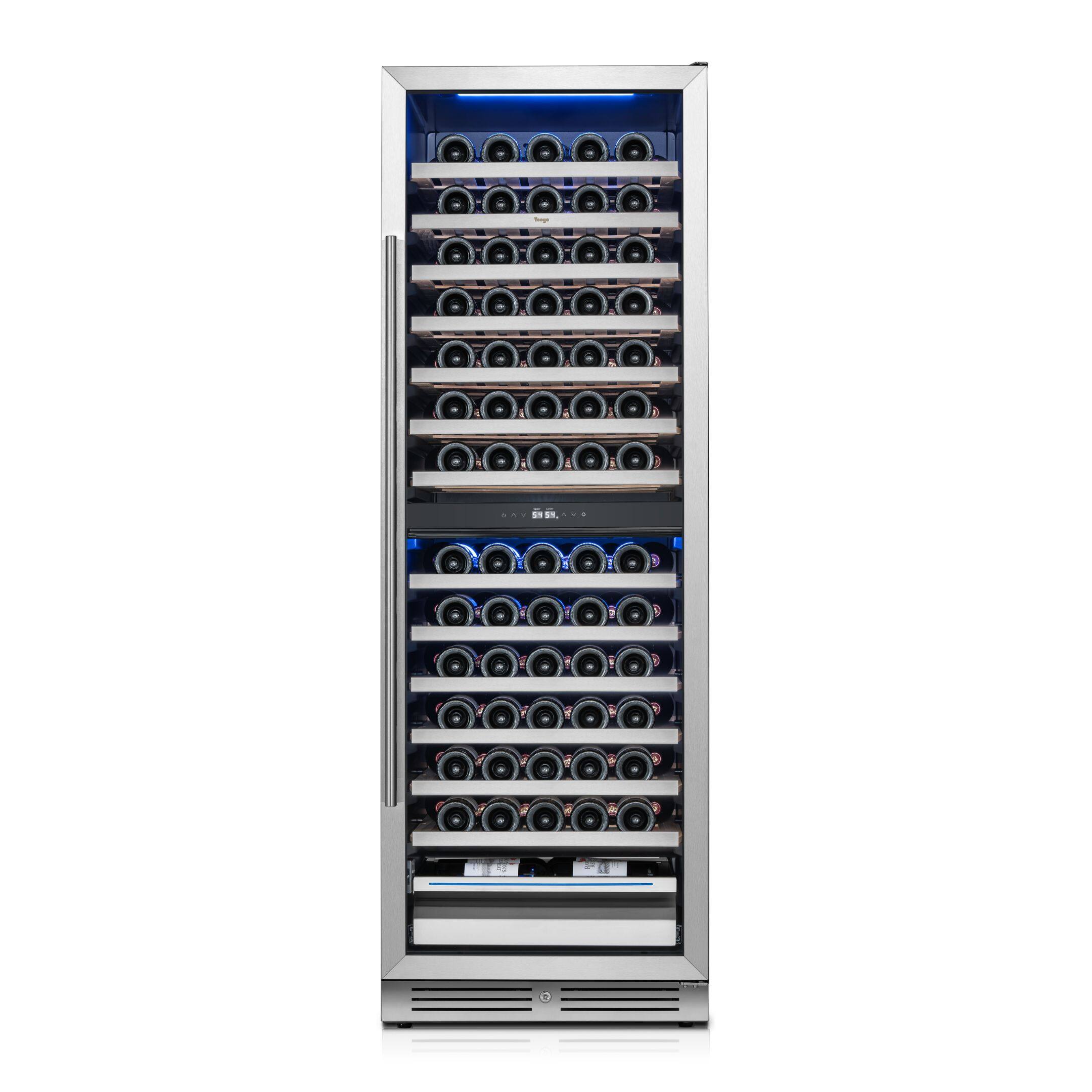 Front. Yeego - 24" Wine Cooler Refrigerator Dual Zone, 154 Bottle , Freestanding & Built-in，40-65°F ，2 LED Stainless Steel , for Home - Stainless Steel.