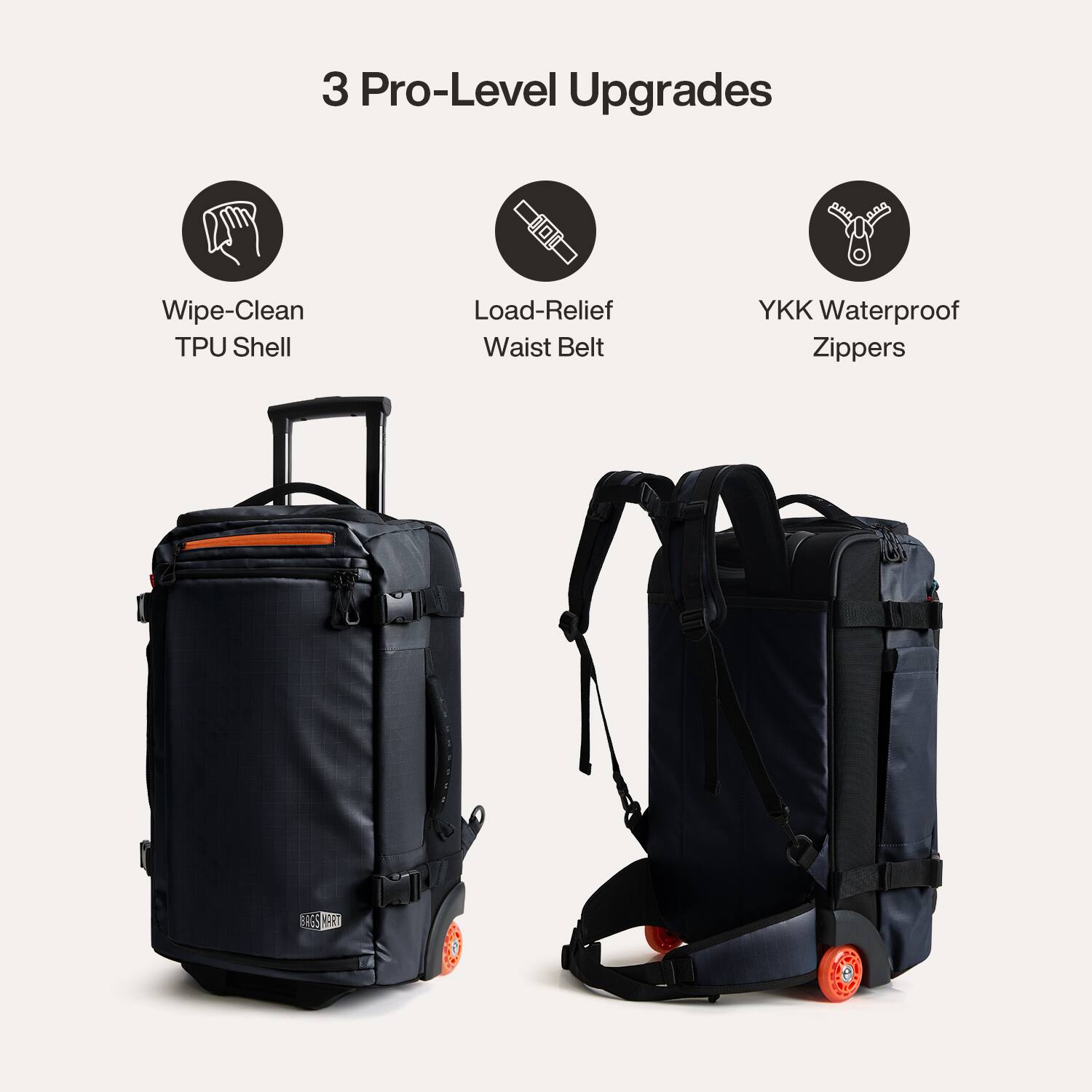 3 Pro-Level Upgrades

- Wipe-Clean TPU Shell
- Load-Relief Waist Belt
- YKK Waterproof Zippers