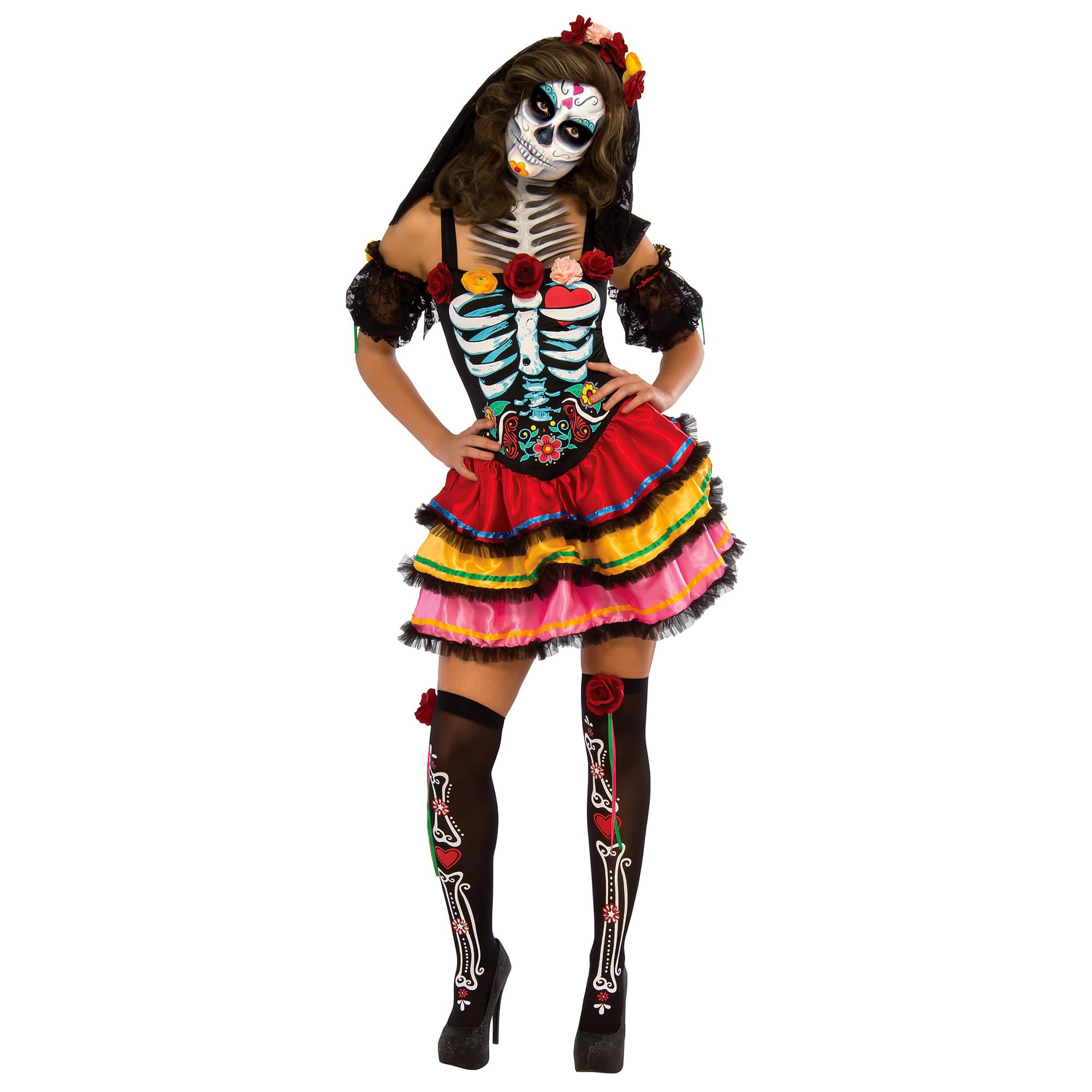 Alt View 1. Rubies - Day Of The Dead Senorita Adult Costume | Small (8-10) - Multi-Colored.
