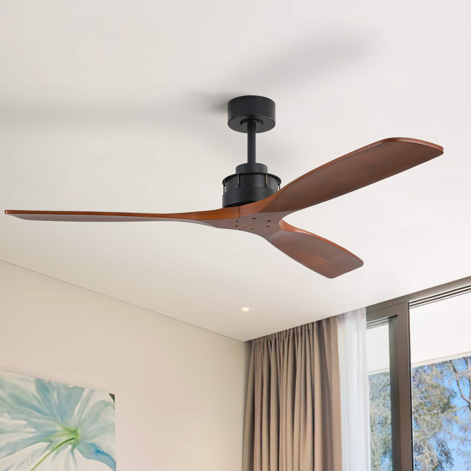 Front. Sofucor - 60 Inch Ceiling Fan No Light Modern Solid Wood Ceiling Fan with Remote High Airflow Quiet Reversible DC Motor 6 Speeds - Black.