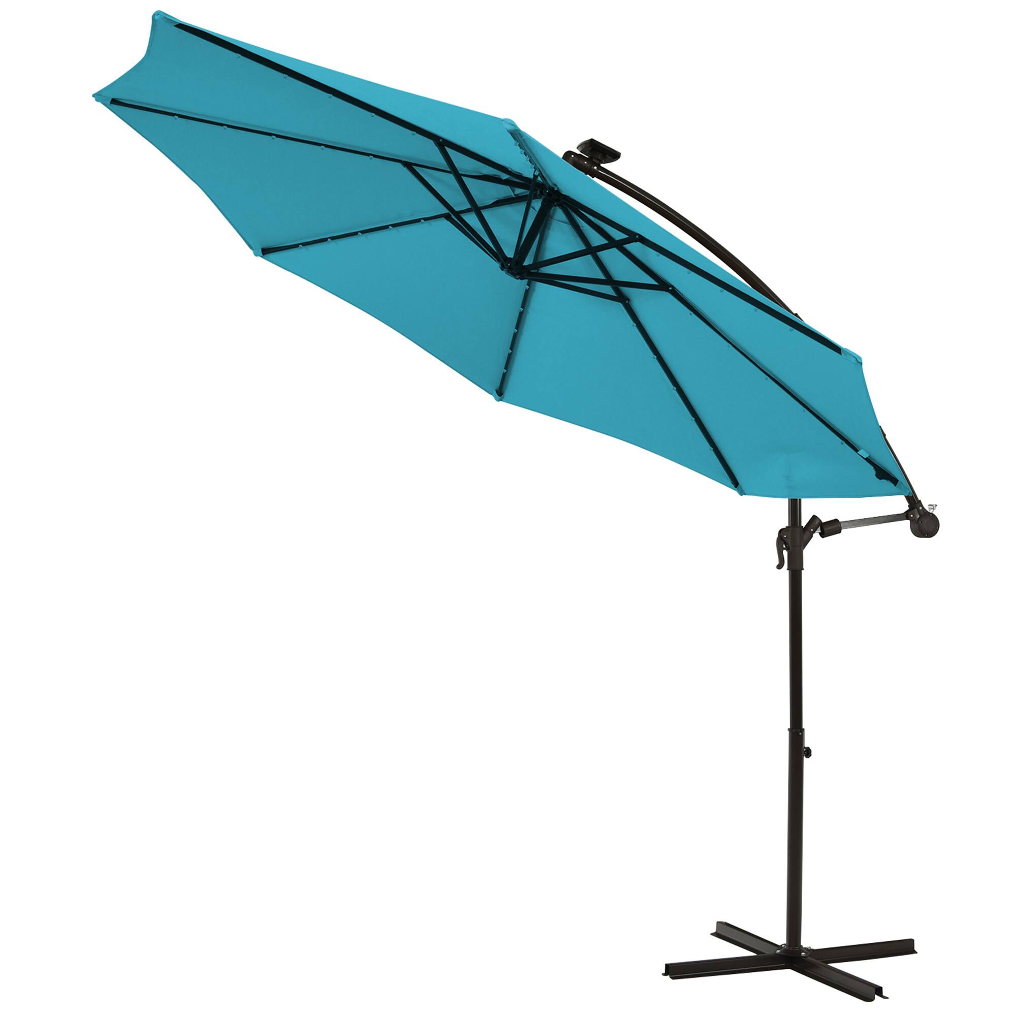 Alt View 6. Gymax - Gymax 10ft Solar Patio Umbrella Outdoor Offset Hanging Umbrella w/ 40 LED Lights Turquoise - Turquoise.