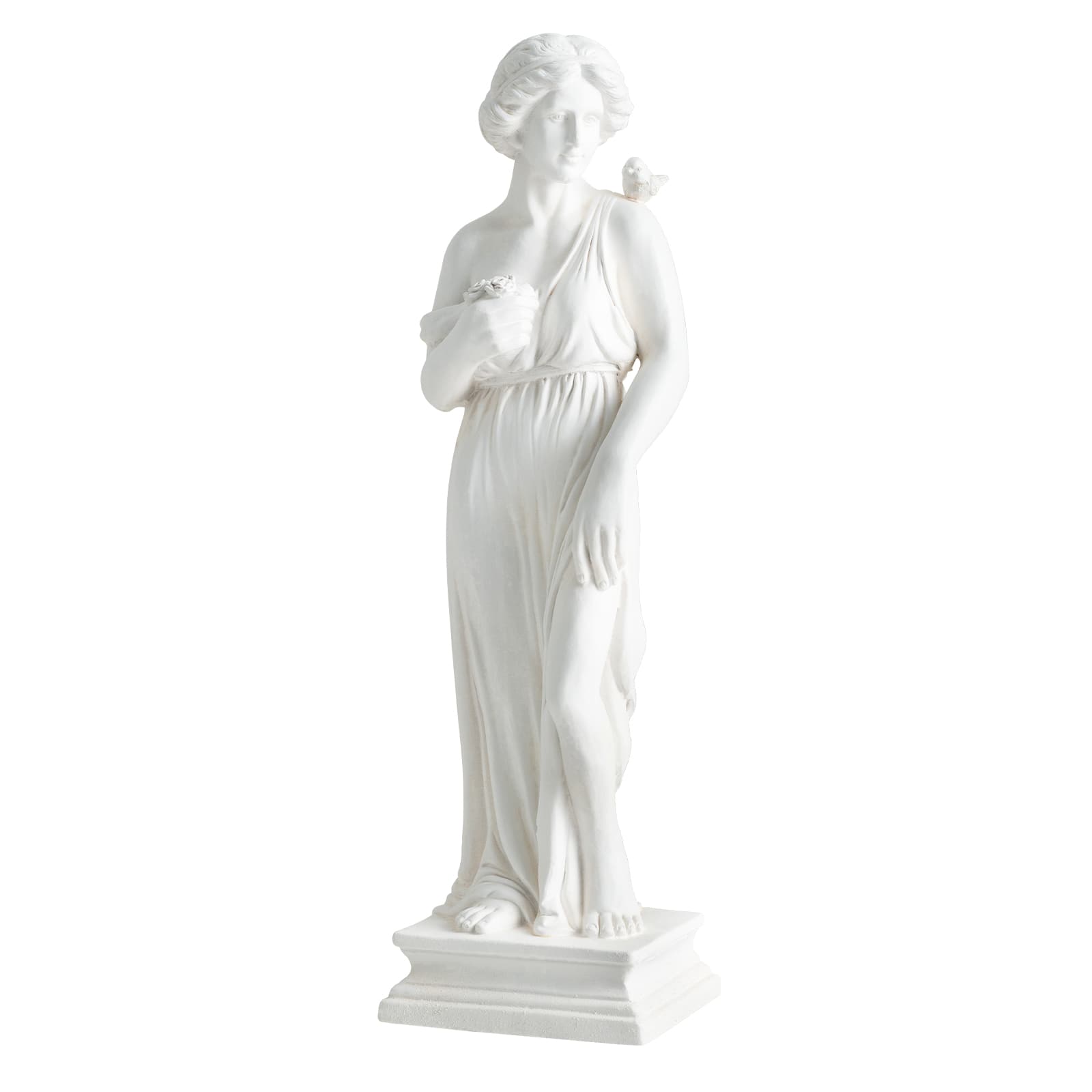 Costway - MgO Garden Goddess of Greek Mythology Sculpture with Antique Finish, Column Base - White