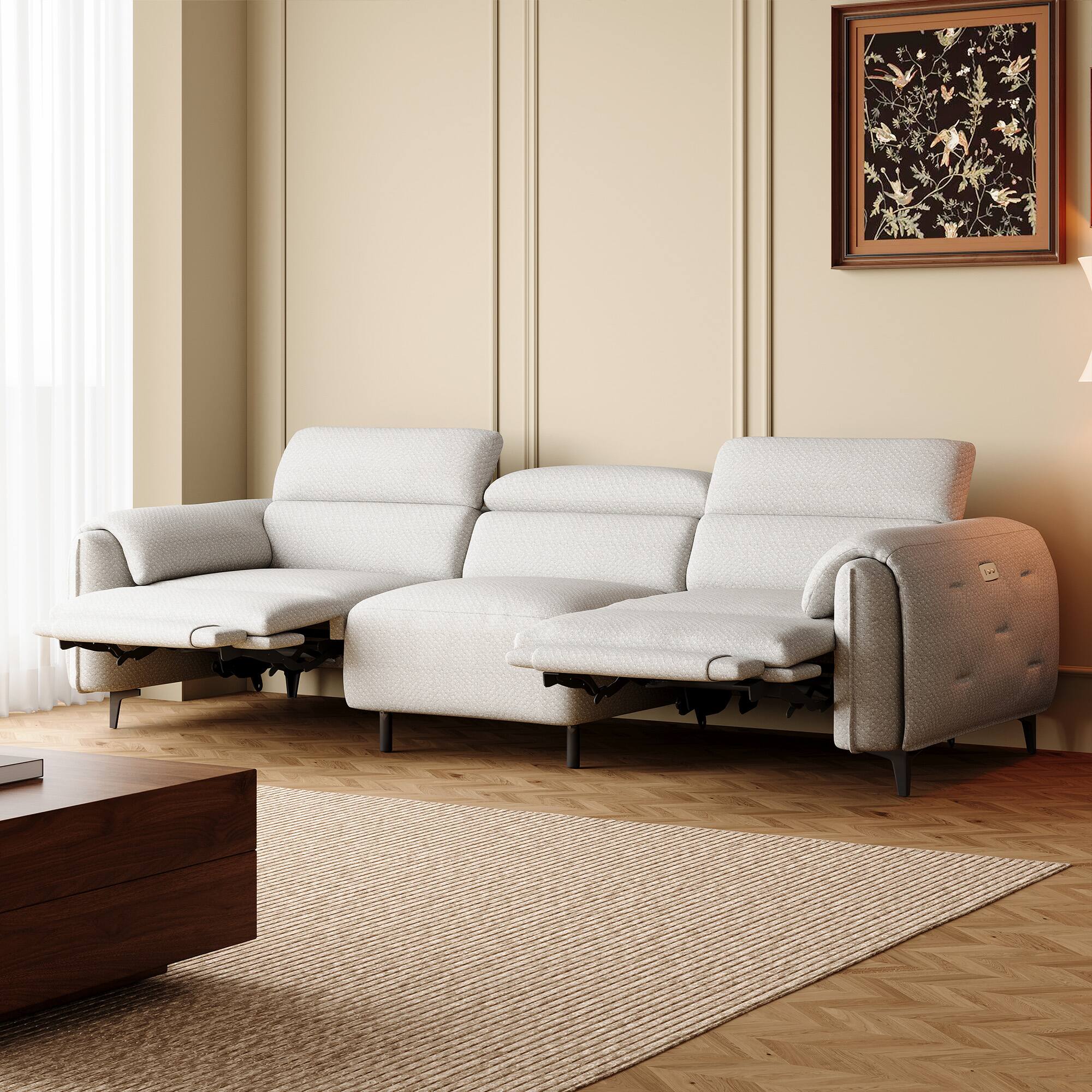 Left. luck idea - 104.3" 2-Seat Electric Reclining Sofa | Home Theater Seats with Power Seat Adjustment - Gray.