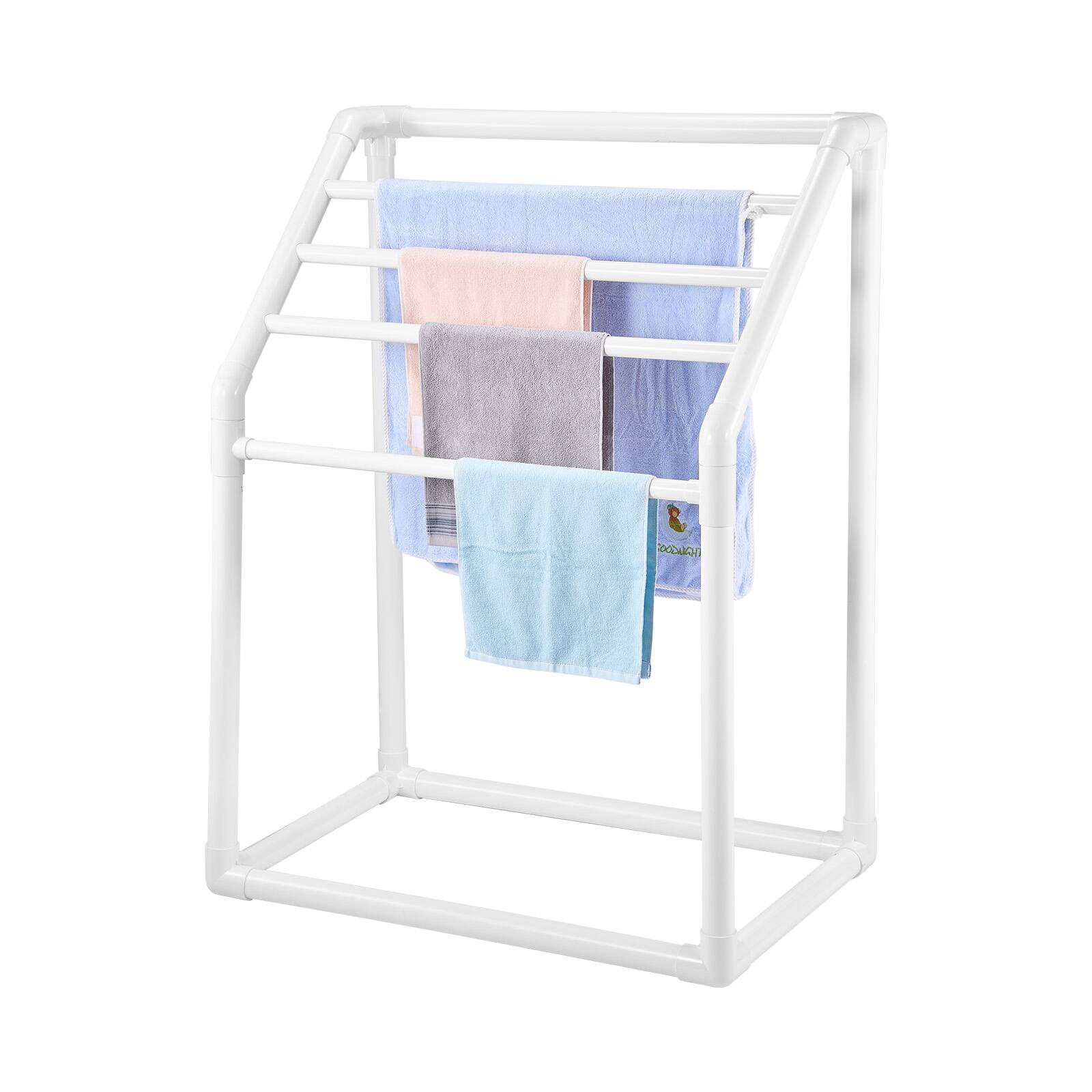 Alt View 5. VEVOR - Towel Rack, 5 Bars Outdoor PVC Towel Holder, Freestanding Pool Towel Hanger Stand with Clips, Bag & Hook - White.