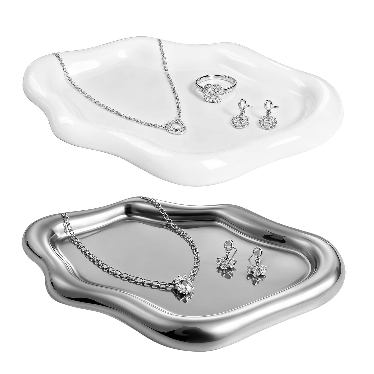 Mber - 2x Jewelry Tray Ceramic & Stainless Steel Jewelry Holder, Ocean Décor, Jewelry Dish, Trinket Dish Jewelry Tray Organizer - Silver|White price history on PriceWatchPro