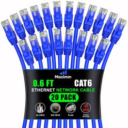 Maximm - Cat 6 Ethernet Cable 0.6 ft (20-Pack) - UTP, 10Gbps, 550MHz