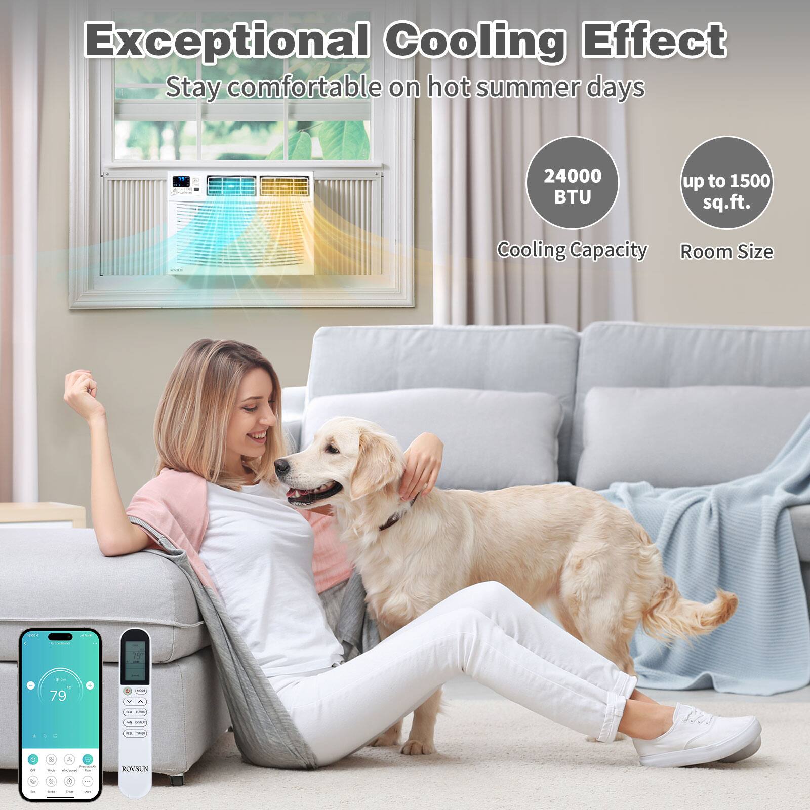 Exceptional Cooling Effect  
Stay comfortable on hot summer days  

24000 BTU  
Cooling Capacity  

up to 1500 sq.ft.  
Room Size