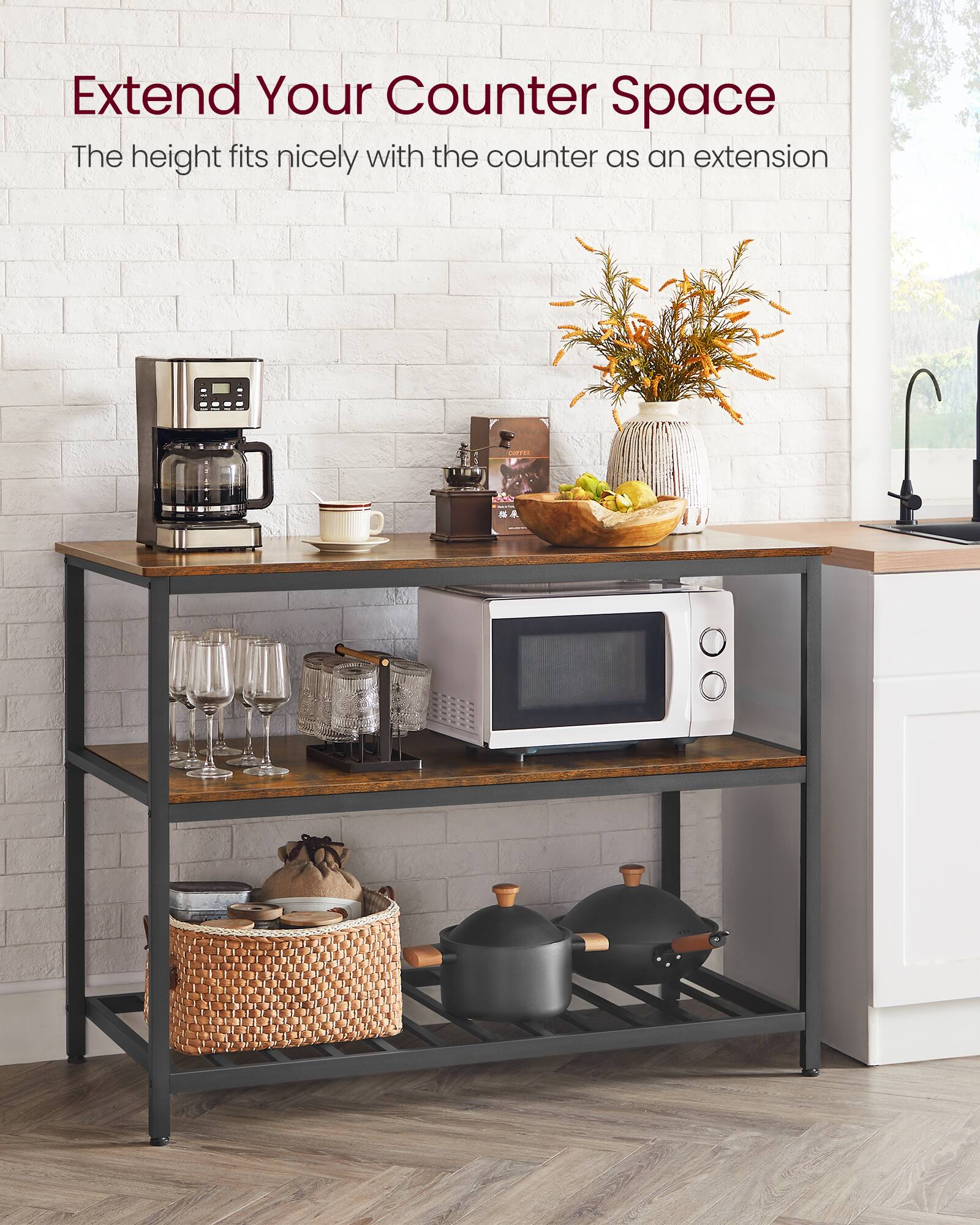 Extend Your Counter Space  
The height fits nicely with the counter as an extension