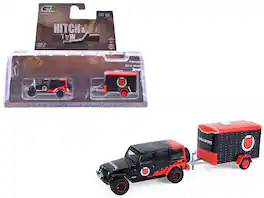 2012 Jeep Wrangler Unlimited "Diablo Sport" Black with Red Graphics & Small Cargo Trailer 1/64 Model Cars by Greenlight
