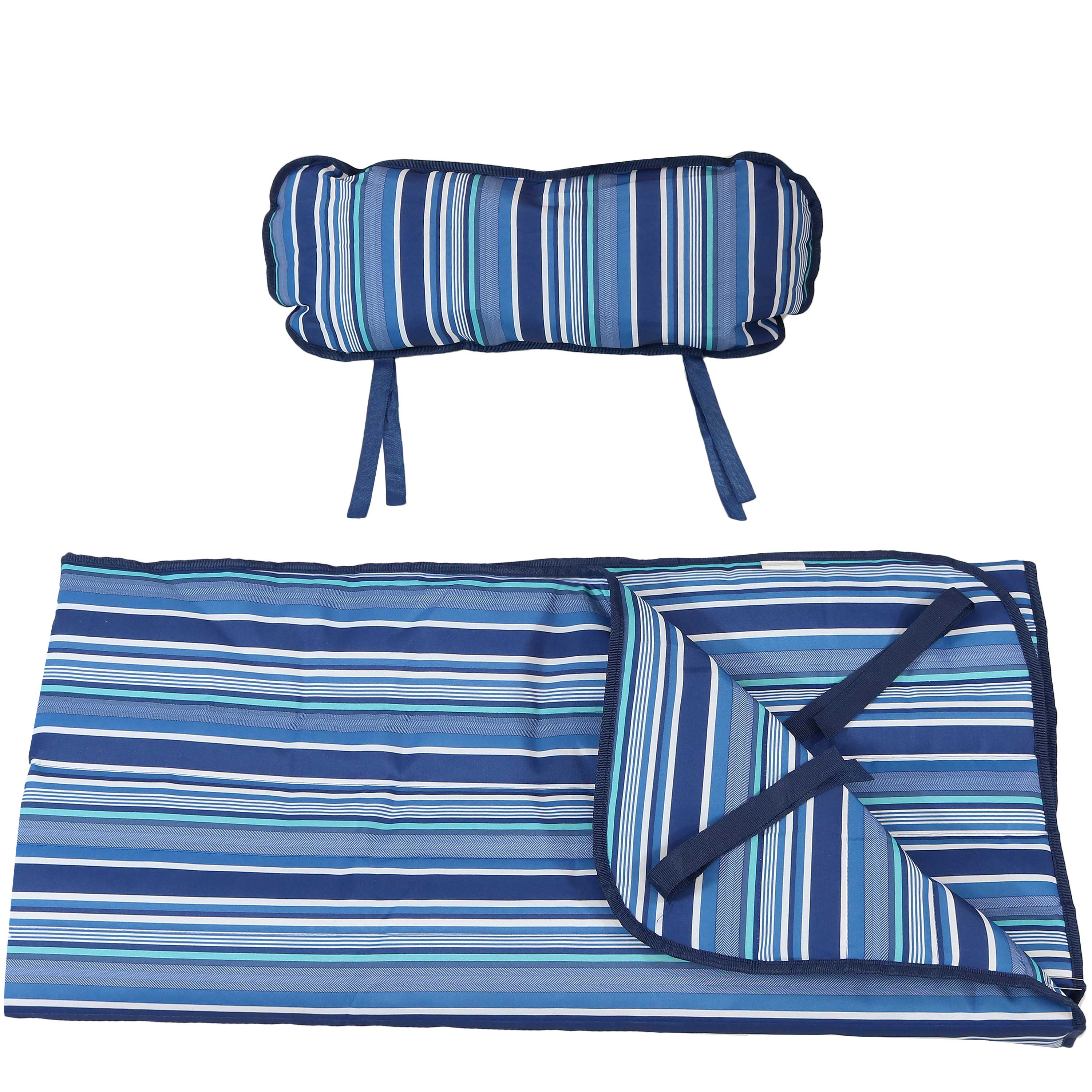 Alt View 5. Sunnydaze - Outdoor Polyester Hammock Pad and Pillow Set - Breakwater Stripe.