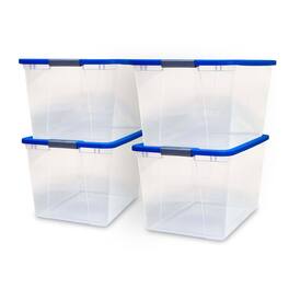 Homz - 64 Qt Secure Latch Large Clear Stackable Storage Container Bin (4 Pack) - Blue Lid