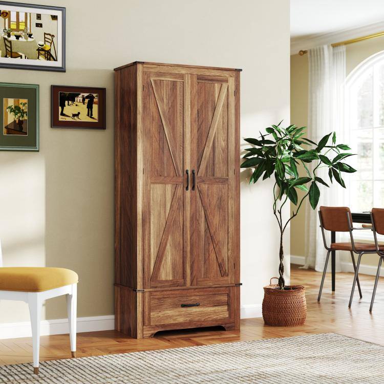 Alt View 2. PULUZ - 72 inch Farmhouse Pantry Cabinet with Adjustable Shelves, Kitchen Pantry Cabinet with 2 Doors - Brown.