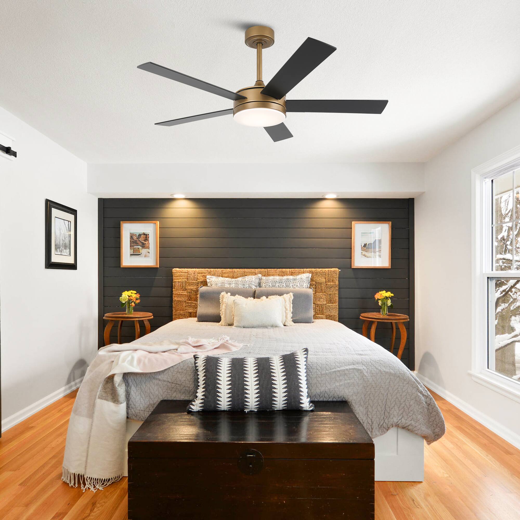 Back. Vaczon - 48" Modern Dimmable LED Smart Ceiling Fan with Light and App, Remote and Reversible Blades - Gold.