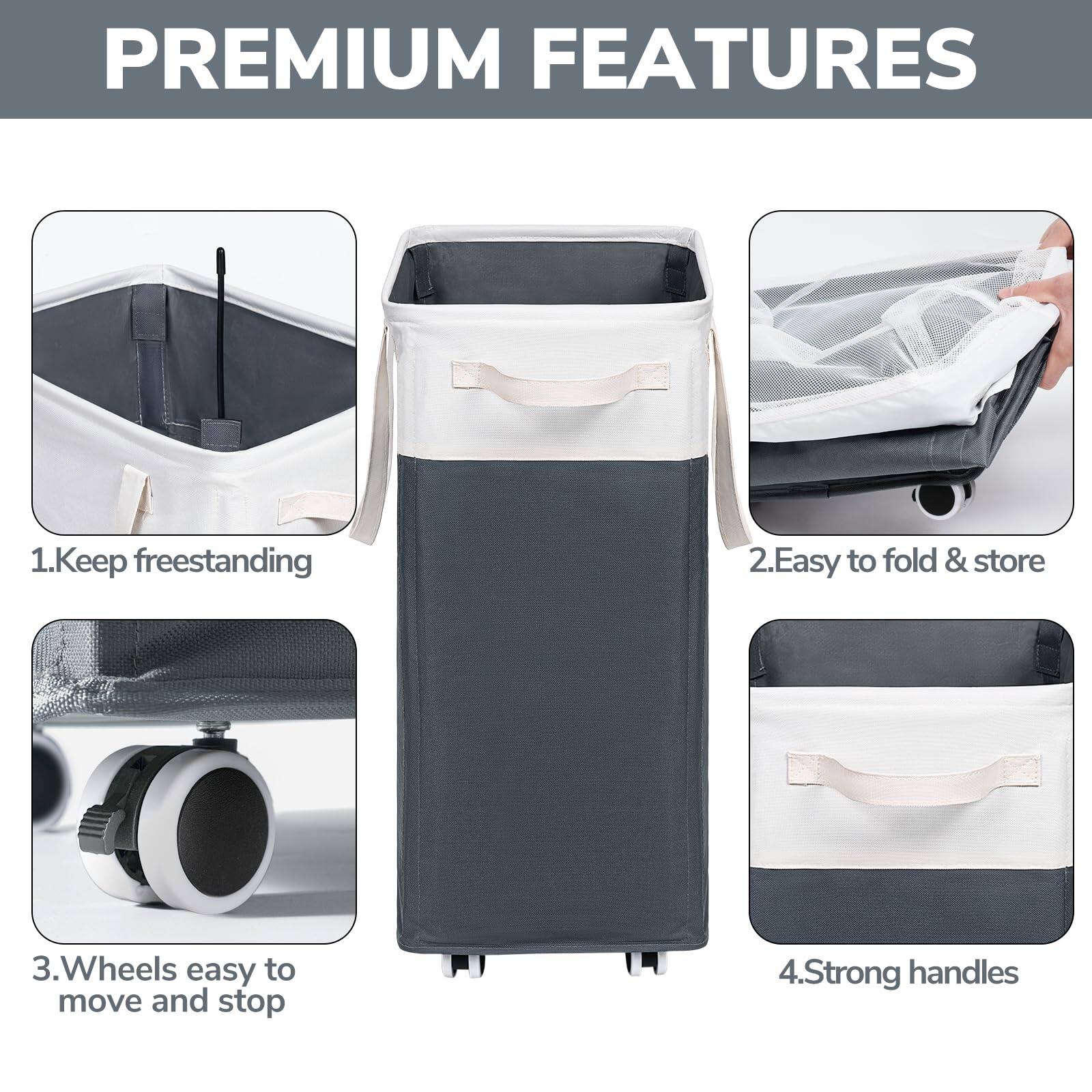 PREMIUM FEATURES

1. Keep freestanding
2. Easy to fold & store
3. Wheels easy to move and stop
4. Strong handles