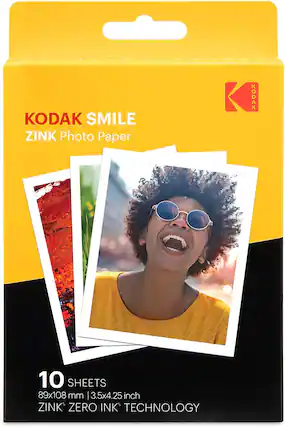 KODAK SMILE
ZINK Photo Paper
10 SHEETS
89x108 mm | 3.5x4.25 inch
ZINK ZERO INK TECHNOLOGY