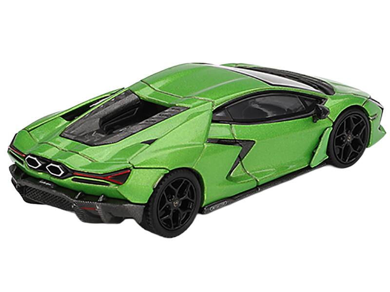 Left. Mini GT - Lamborghini Revuelto Verde Selvans Green Metallic Limited Edition 1/64 Diecast Model Car by Mini GT - Green.