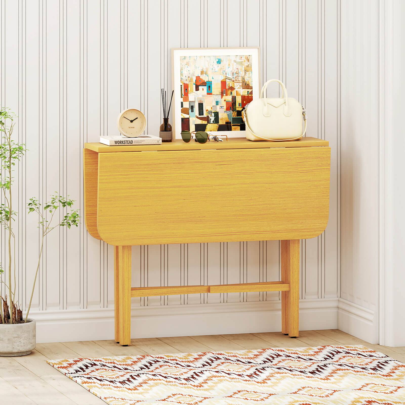 Alt View 1. Costway - Costway Foldable Dining Table for 2-4 People Extendable Table with Rubber Wood Legs - Natural.