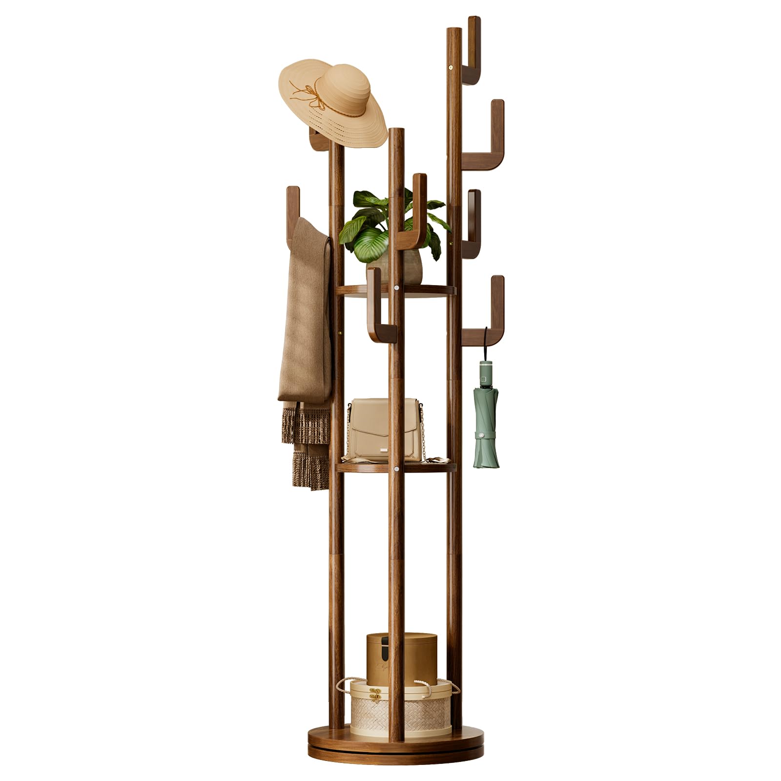 Alt View 8. Hirose Alice - Yoobure Rotary Coat Rack Freestanding Solid Wood - Black.