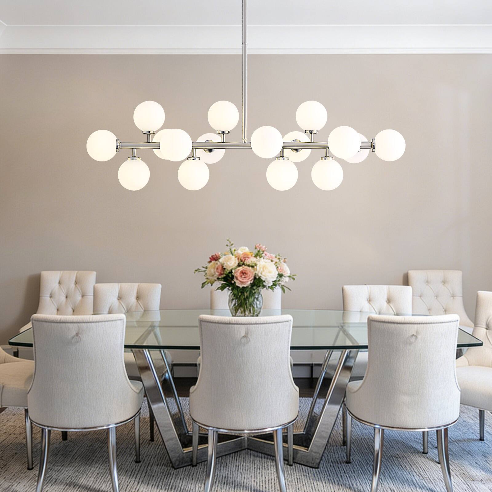 Alt View 2. Siljoy - 39.4" Satin Nickel 16-Light Linear Sputnik Chandelier, Modern Adjustable Pendant for Dining Room Kitchen Island - Nickel.
