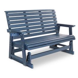 Fortune Candy - HIPS Patio Glider Bench w/Cup Holders, All-Weather Poly Lumber, High Back & Deep Contoured Seat, for Porch Yard Garden - Navy Blue