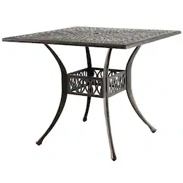 Kadyn - 35.4 Inch Aluminum Patio Square Dining Table with Umbrella Hole,Patio Dining Table for Outside Patio, Metal - Bronze